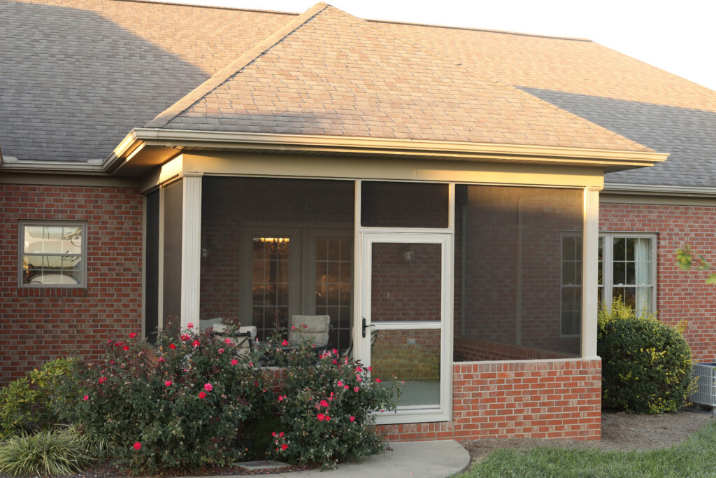 Custom screened in porch with aluminum framing and no see um screen system in Haubstadt Indiana