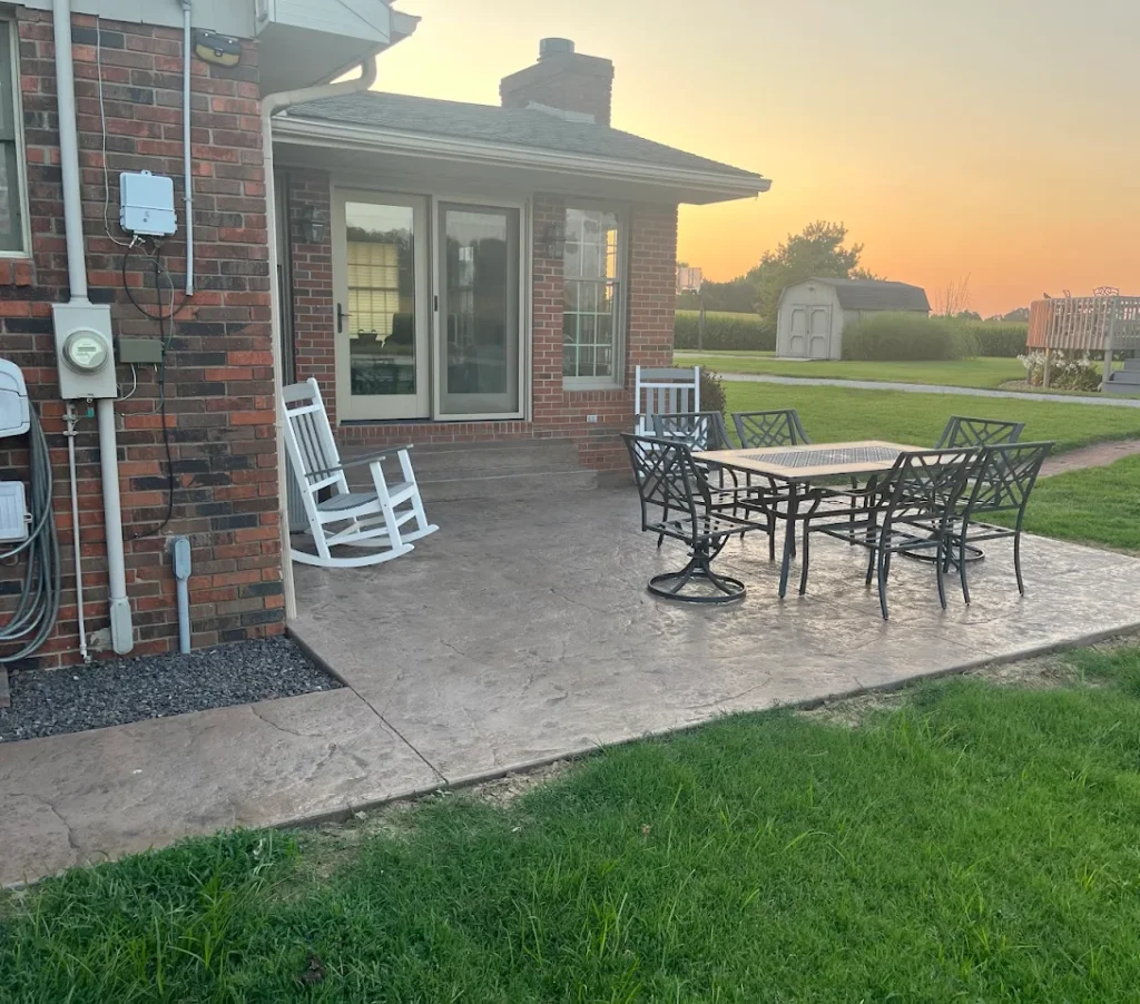 Stamped concrete patio outdoor living space in Haubstadt Indiana